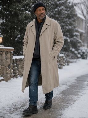 Men's Long Trench Coat in Light Beige